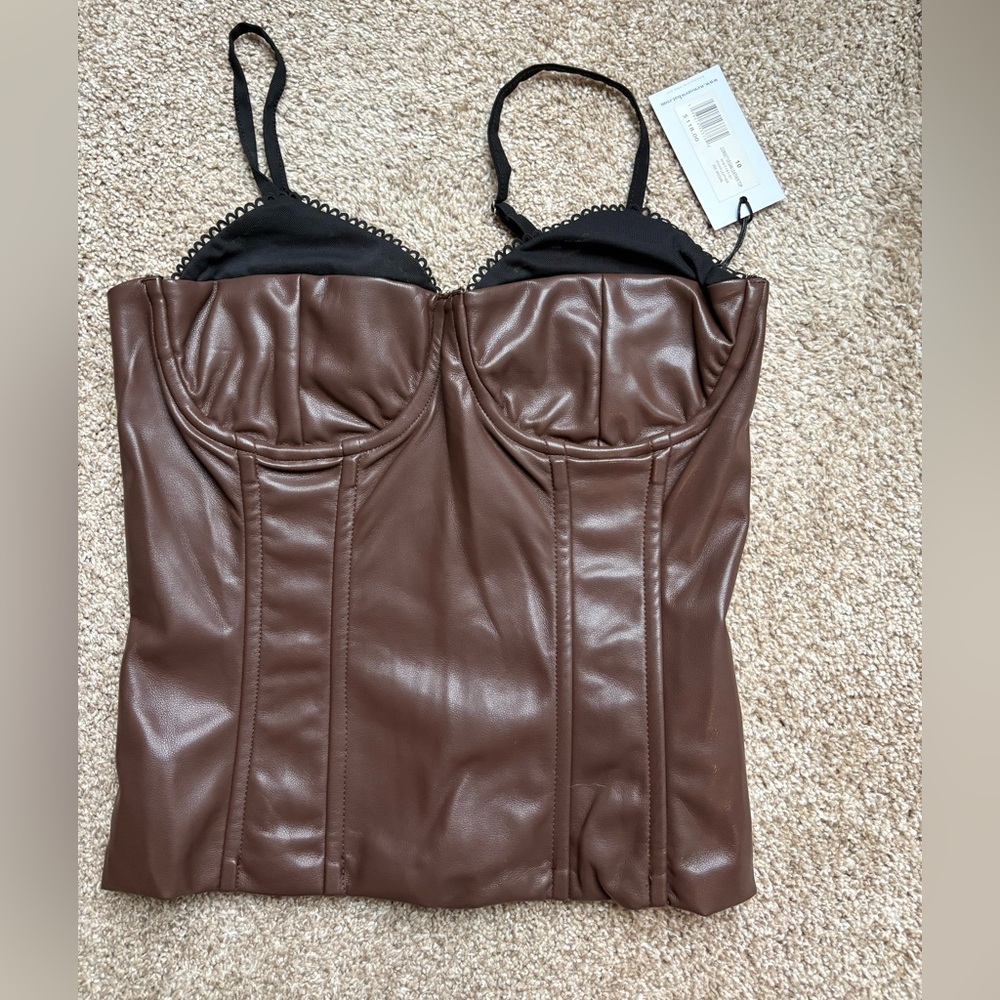 WeWoreWhat Vegan Leather Corset Top in Brown
